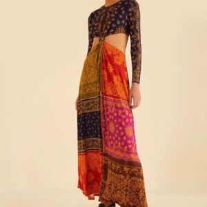 Farm Rio Multicolor Dream Cut Out Bandana Maxi Dress